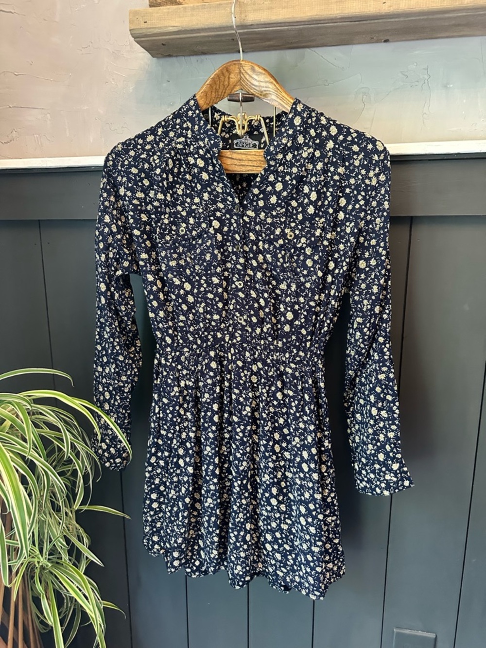 Angie‎ Navy Tiny Floral 3/4 Roll Sleeves Navy Floral Dress size L
